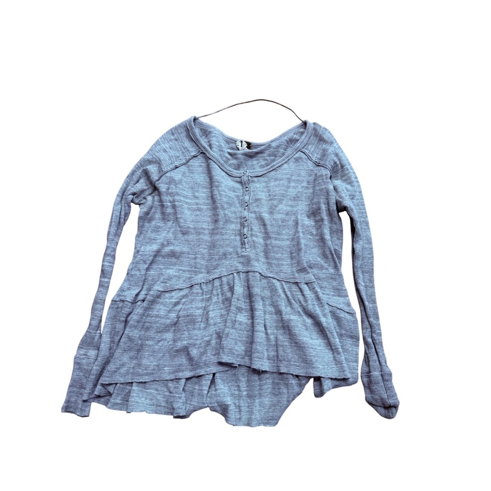 We The Free Free People Gray Waffle Knit Peplum Henley Top Long Sleeve XS